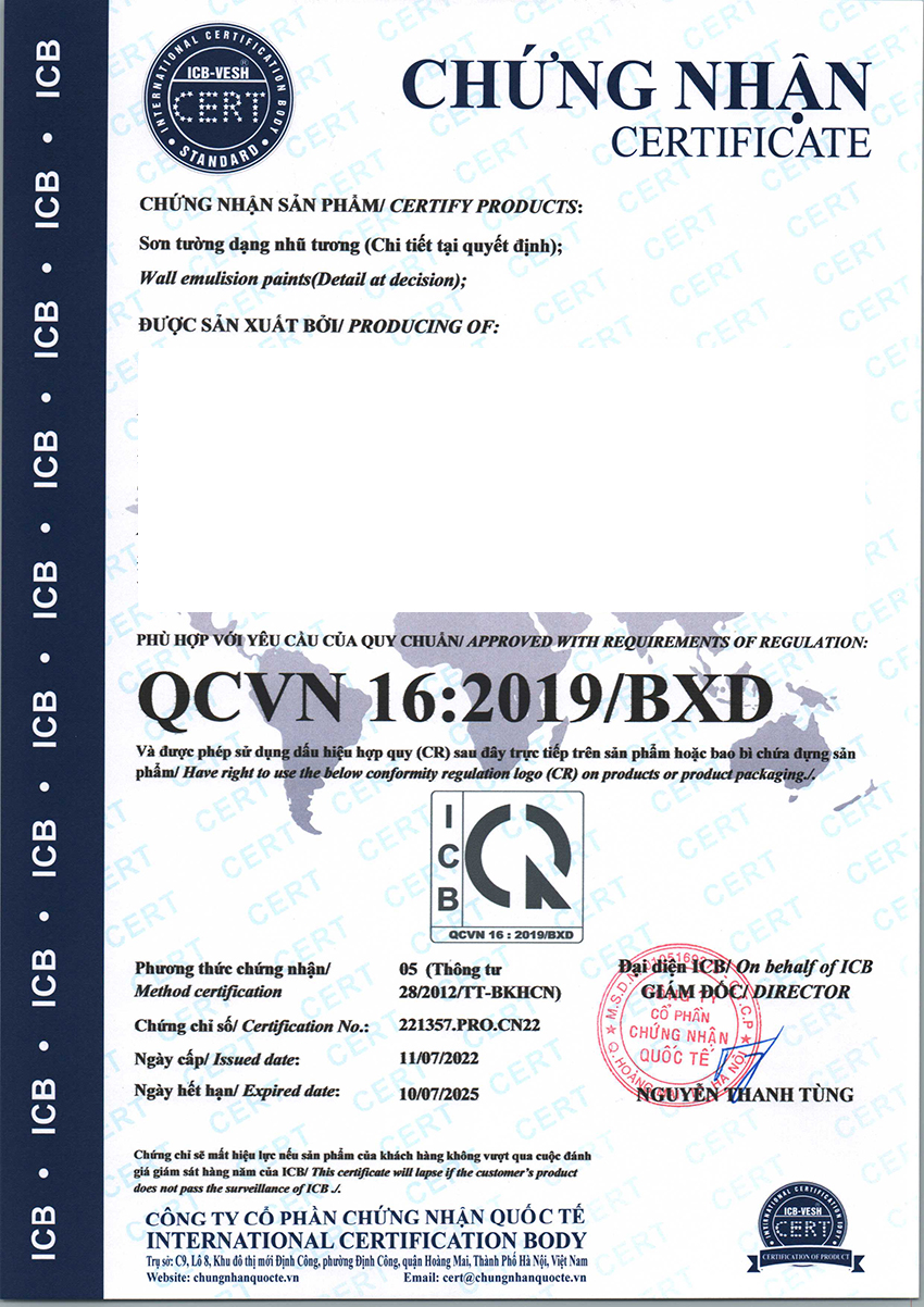 Chứng nhận hợp quy sơn theo QCVN16:2019BXD